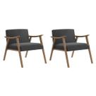 Conjunto 2 Poltronas Decorativas Livia tecido Cinza Escuro Madeira Nogueira Nobre