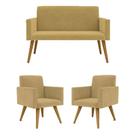 Conjunto 2 Poltronas Decorativas Nina e 1 Namoradeira Pés Palito Suede Cappuccino VictoriaDecor