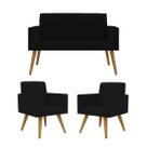 Conjunto 2 Poltronas Decorativas Nina e 1 Namoradeira Pés Palito Suede Preto VictoriaDecor