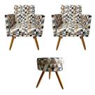 Conjunto 2 Poltronas Decorativas Nina e 1 Puff Redondo Pés Palito Suede Triângulo Bege ANF Store