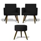 Conjunto 2 Poltronas Decorativas Nina e 1 Puff Redondo Pés Palito Suede VictoriaDecor