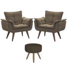 Conjunto 2 Poltronas Decorativas Opala e 1 Puff Redondo Pés Palito Suede Cappuccino VictoriaDecor Conjunto 2 Poltronas Decorativas Opala e 1 Puff Redondo Pés Palito Suede Cappuccino VictoriaDecor