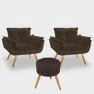 Conjunto 2 Poltronas Decorativas Opala e 1 Puff Redondo Pés Palito Suede Marrom Moraes Decor Conjunto 2 Poltronas Decorativas Opala e 1 Puff Redondo Pés Palito Suede Marrom Moraes Decor