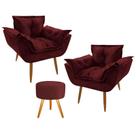 Conjunto 2 Poltronas Decorativas Opala e 1 Puff Redondo Pés Palito Suede Marsala DecorArt Conjunto 2 Poltronas Decorativas Opala e 1 Puff Redondo Pés Palito Suede Marsala DecorArt