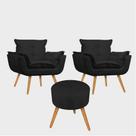 Conjunto 2 Poltronas Decorativas Opala e 1 Puff Redondo Pés Palito Suede Preto DecorArt Conjunto 2 Poltronas Decorativas Opala e 1 Puff Redondo Pés Palito Suede Preto DecorArt