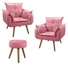 Conjunto 2 Poltronas Decorativas Opala e 1 Puff Redondo Pés Palito Suede Rosa Moraes Decor Conjunto 2 Poltronas Decorativas Opala e 1 Puff Redondo Pés Palito Suede Rosa Moraes Decor