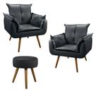 Conjunto 2 Poltronas Decorativas Opala e 1 Puff Redondo Pés Palito Suede Vicky Decor