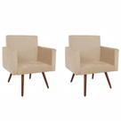 Conjunto 2 Poltronas Decorativas Para Sala Nina Pés Palito Suede Bege VickyDecor