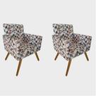 Conjunto 2 Poltronas Decorativas Para Sala Nina Pés Palito Suede Triângulo Bege DecorArt