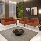 Conjunto 2 Poltronas e 1 Namoradeira Decorativa Karen Pés Fixo em Madeira Castanho Pu Nozes G19 - Gran Belo Conjunto 2 Poltronas e 1 Namoradeira Decorativa Karen Pés Fixo em Madeira Castanho Pu Nozes G19 - Gran Belo