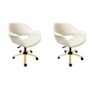 Conjunto 2 Poltronas Escritório Eduarda cor off white base dourada com regulagem de altura