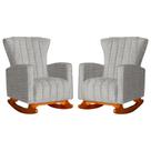 Conjunto 2 Poltronas Estofadas de Balanço Melinda Linho Bege - LM DECOR