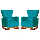 Conjunto 2 Poltronas Estofadas de Balanço Melinda Suede Azul Turquesa - LM DECOR