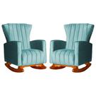 Conjunto 2 Poltronas Estofadas de Balanço Melinda Veludo Azul Turquesa - LM DECOR