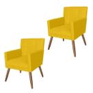Conjunto 2 Poltronas Estofadas Pés Palito Sala de Visitas Onix Corano Amarelo - LM DECOR