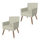 Conjunto 2 Poltronas Estofadas Pés Palito Sala de Visitas Onix Corano Bege - LM DECOR