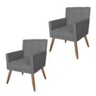 Conjunto 2 Poltronas Estofadas Pés Palito Sala de Visitas Onix Suede Cinza - LM DECOR
