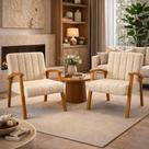 Conjunto 2 Poltronas Haley Tecido Boucle Estrutura Madeira Maciça Para Recepção Sala De Estar cor:bege