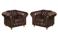 Conjunto 2 Poltronas Luis Xv Chesterfield Vintage Molas Ensacadas Marrom Café