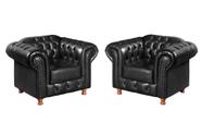 Conjunto 2 Poltronas Luis Xv Chesterfield Vintage Molas Ensacadas Preto