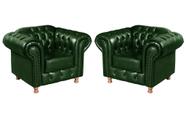 Conjunto 2 Poltronas Luis Xv Chesterfield Vintage Molas Ensacadas Verde