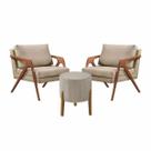 Conjunto 2 Poltronas Mona Decorativa e 1 Puff Thor Estofado Base Madeira Maciça Linho Bege