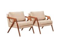 Conjunto - 2 Poltronas Mona Luxo Madeira Maciça Castellar Linho Claro - TH Decor