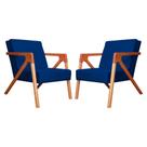 Conjunto 2 Poltronas Monalisa Com Braços de Madeira Corano Azul Marinho - LM DECOR Conjunto 2 Poltronas Monalisa Com Braços de Madeira Corano Azul Marinho - LM DECOR