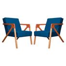 Conjunto 2 Poltronas Monalisa Com Braços de Madeira Suede Azul Royal - LM DECOR Conjunto 2 Poltronas Monalisa Com Braços de Madeira Suede Azul Royal - LM DECOR