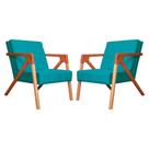 Conjunto 2 Poltronas Monalisa Com Braços de Madeira Suede Azul Turquesa - LM DECOR Conjunto 2 Poltronas Monalisa Com Braços de Madeira Suede Azul Turquesa - LM DECOR
