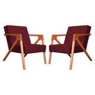 Conjunto 2 Poltronas Monalisa Com Braços de Madeira Suede Vermelho Bordo - LM DECOR Conjunto 2 Poltronas Monalisa Com Braços de Madeira Suede Vermelho Bordo - LM DECOR