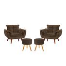 Conjunto 2 Poltronas Opala com 2 Puff Redondo Luxo com Pés Estilo Retrô - Marrom Conjunto 2 Poltronas Opala com 2 Puff Redondo Luxo com Pés Estilo Retrô - Marrom