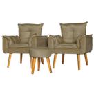 Conjunto 2 Poltronas Para Sala Decorativa Opala e Puff Redondo Suede Capuccino Claro Arapol