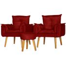 Conjunto 2 Poltronas Para Sala Decorativa Opala e Puff Redondo Suede Vermelho Escuro Rt Decor