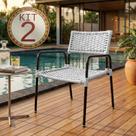 Conjunto 2 Poltronas Porã em Junco Sintético Aço Preto com Braços para Varanda Externa - Branco
