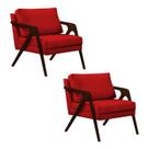 Conjunto 2 Poltronas Sala de Estar Monique Madeira Castanho Cor:Vermelho Veludo