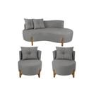 Conjunto 2 Poltronas + Sofá Curvo Orgânico Boucle Cinza - Montanaris Decor