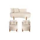 Conjunto 2 Poltronas + Sofá Curvo Orgânico Luna Boucle Bege - Montanaris Decor