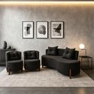 Conjunto 2 Poltronas + Sofá Curvo Orgânico Luna Boucle Chumbo Pés de Madeira - Montanaris Decor Conjunto 2 Poltronas + Sofá Curvo Orgânico Luna Boucle Chumbo Pés de Madeira - Montanaris Decor
