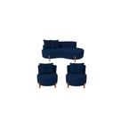 Conjunto 2 Poltronas + Sofá Curvo Orgânico Luna Veludo Azul Marinho - Montanaris Decor