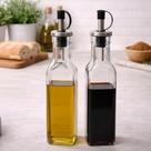 Conjunto 2 Porta Azeite Vinagre Óleo Molho Caseiro Quadrado Vidro 250ml Cozinha Culinária Armazenar Organizar Servir Temperos