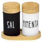 Conjunto 2 porta condimentos com tampa e bandeja de bambu para sal e pimenta Doha 90 ml Conjunto 2 porta condimentos com tampa e bandeja de bambu para sal e pimenta Doha 90 ml