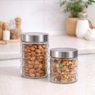 Conjunto 2 Potes de Vidro Premium 800ml e 1200ml Tampa Aço Inox Porta Mantimento Point Decorativo Conjunto 2 Potes de Vidro Premium 800ml e 1200ml Tampa Aço Inox Porta Mantimento Point Decorativo