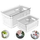 Conjunto 2 Potes Organizadores Geladeira Com Tampa e Cesto Interno Para Drenagem Ideal Para Frutas Salada Verduras Alimentos Tam. 2,2L e 5L OU