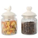 Conjunto 2 Potes Vidro Tampa Cerâmica Pássaro Coração 300ml Conjunto 2 Potes Vidro Tampa Cerâmica Pássaro Coração 300ml
