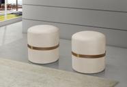 conjunto 2 pufes redondo para sala decoração detalhe em couro tecido veludo cor bege