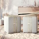 Conjunto 2 Puff Domus Quadrado moderno para sala ou quarto com detalhe em couro - Cinza