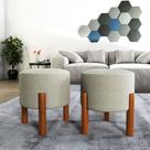 Conjunto 2 Puff moderno linho com pés de madeira redondo - Bege