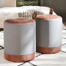 Conjunto 2 Puff puf Linho e material sintético Euro cinza - Cal Móveis Conjunto 2 Puff puf Linho e material sintético Euro cinza - Cal Móveis