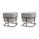 Conjunto 2 Puffs Decorativos Dubai Quadrado tecido Linho Base Aço Preto Epóxi